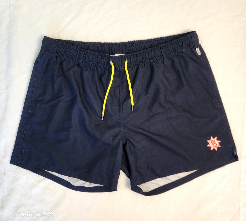 Happy Socks Men's Swim Trunks XXL Navy Blue Lined Board Shorts Sun Logo